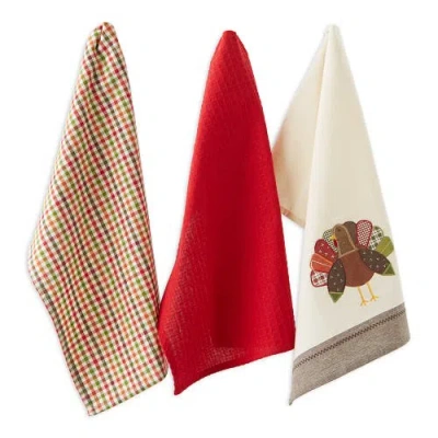 Dii Fall Turkey Embroidered Assorted Dishtowel Set/3