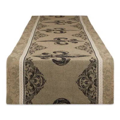 Dii Fleur De Lis Stripe Jacquard Table Runner 14x72 In Gold