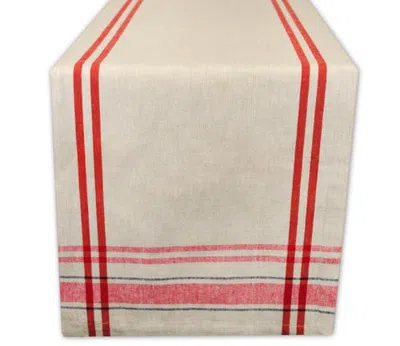 Dii French Stripe Table Runner In Taupe/red