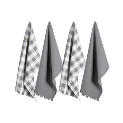 Dii Gray Asst Heavyweight Fringed Dishtowel Set/4