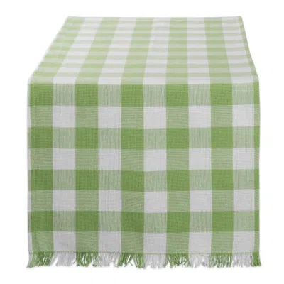 Dii Heavyweight Check Fringed Table Runner In Bright Green