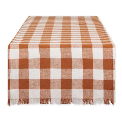 Dii Heavyweight Check Fringed Table Runner In Cinnamon