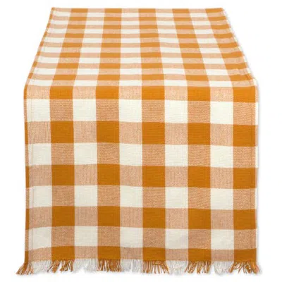Dii Heavyweight Check Fringed Table Runner In Pumpkin Spice