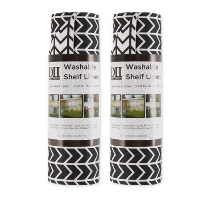 Dii Herringbone Print Reusable Shelf Liner Set/2 In Black