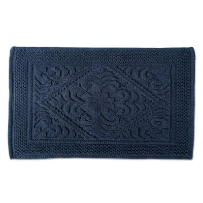 Dii Jacquard Bordered Bath Mat, 20x31" In Navy Damask