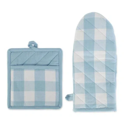 Dii Light Blue Buffalo Check Oven Mitt & Potholder Set