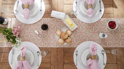 Dii Natural Base Embroidered Flowers Table Runner