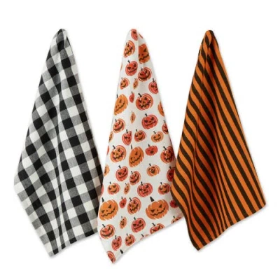 Dii Pumpkin Faces Assorted Dishtowel Set/3