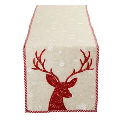 Dii Red Reindeer Embroidered Table Runner