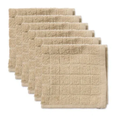 Dii Solid Windowpane Terry Dishcloth Set/6 In Beige
