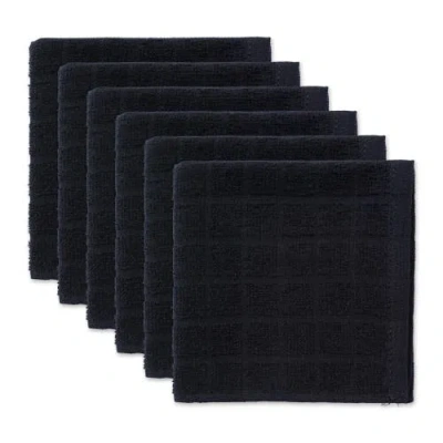 Dii Solid Windowpane Terry Dishcloth Set/6 In Black