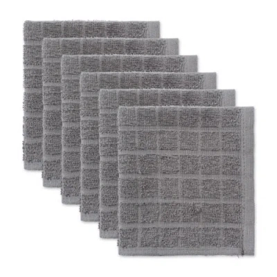 Dii Solid Windowpane Terry Dishcloth Set/6 In Gray