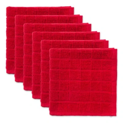 Dii Solid Windowpane Terry Dishcloth Set/6 In Red