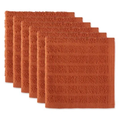 Dii Solid Windowpane Terry Dishcloth Set/6 In Spice
