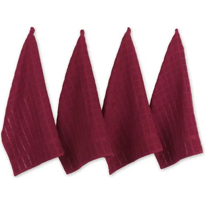 Dii Solid Windowpane Terry Dishtowel Set/4 In Wine