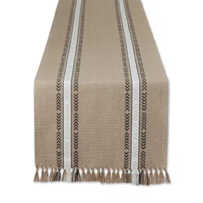 Dii Striped Fringe Ribbed Table Runner In Stone
