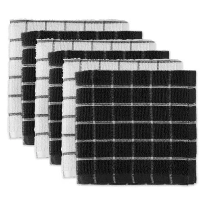 Dii Terry Windowpane Combo Dishcloth Set/6 In Black