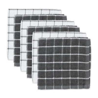 Dii Terry Windowpane Combo Dishcloth Set/6 In Gray