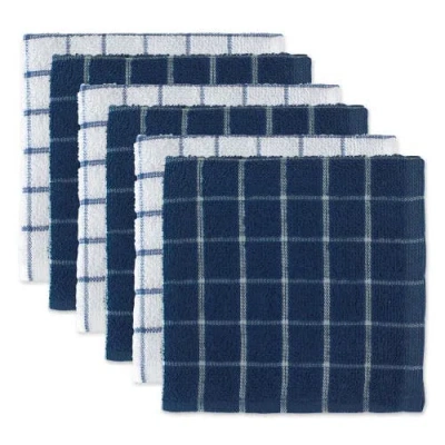 Dii Terry Windowpane Combo Dishcloth Set/6 In Nautical Blue