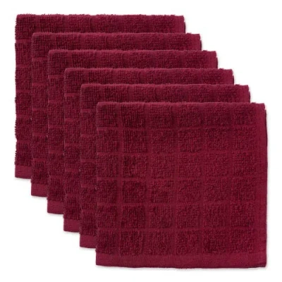 Dii Terry Windowpane Combo Dishcloth Set/6 In Wine