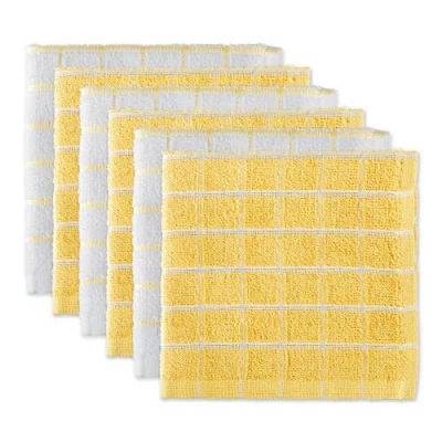 Dii Terry Windowpane Combo Dishcloth Set/6 In Yellow