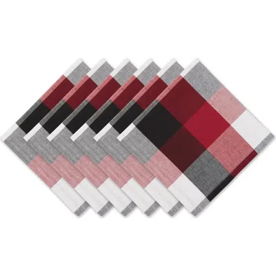 Dii Tri Color Check Napkin Set/6 In Cardinal Red