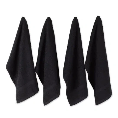 Dii Waffle Terry Dishtowel Set/4 In Black