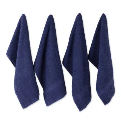 Dii Waffle Terry Dishtowel Set/4 In Blue