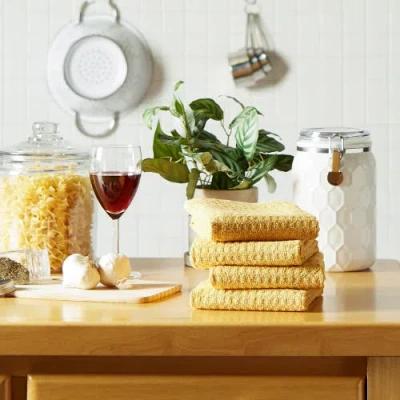 Dii Waffle Terry Dishtowel Set/4 In Mustard