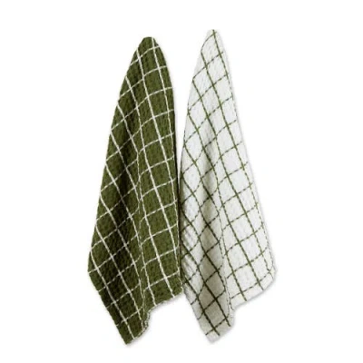 Dii Windowpane Oversized Washed Waffle Dishtowel Set/2 In Sage
