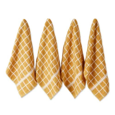 Dii Windowpane Terry Dishtowel Set/4 In Honey Gold