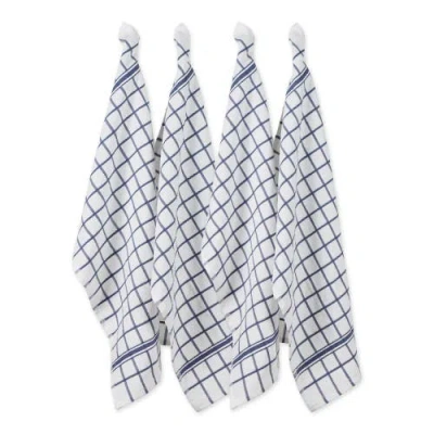 Dii Windowpane Terry Dishtowel Set/4 In White/french Blue
