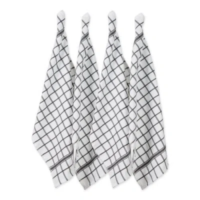 Dii Windowpane Terry Dishtowel Set/4 In White/mineral Gray