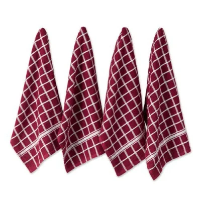 Dii Windowpane Terry Dishtowel Set/4 In Wine