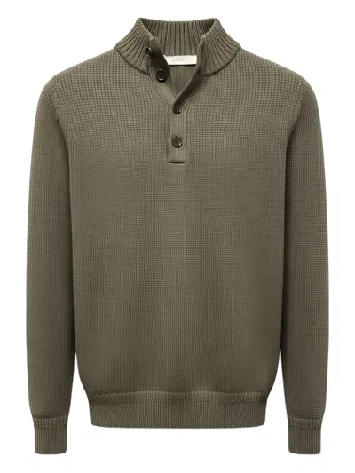 Diktat Buttoned Collared Sweater In Green