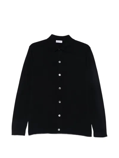 Diktat Button-up Polo Collar Cardigan In Blue