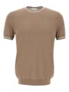 Diktat Crew-neck Ribbed-hem T-shirt In Brown