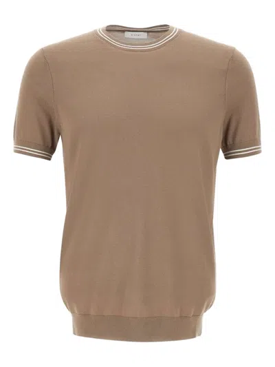 Diktat Crew-neck Ribbed-hem T-shirt In Brown