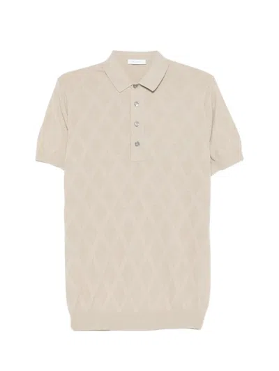 Diktat Diamond-pattern Knit Polo Shirt In Neutral
