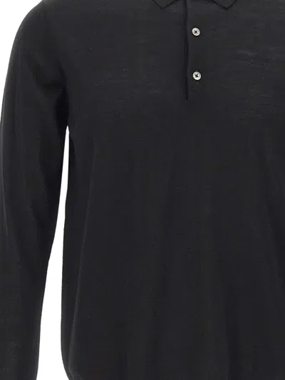 Diktat Long-sleeve Merino Polo Shirt In Black