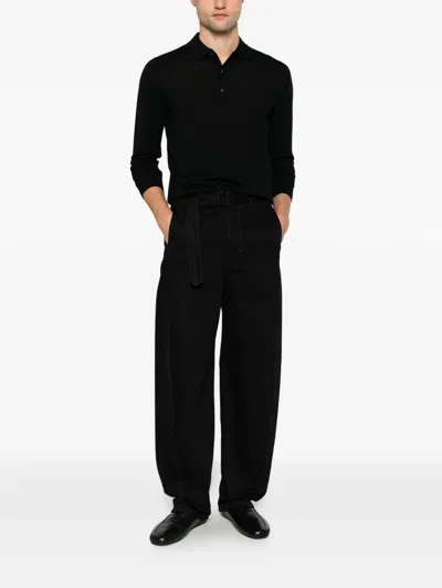 Diktat Long-sleeve Polo Shirt In Black