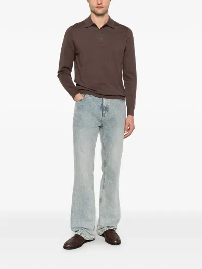 Diktat Long-sleeve Polo Shirt In Brown