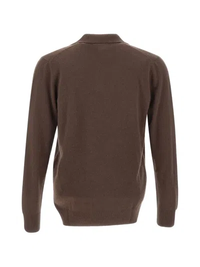 Diktat Long-sleeve Polo-collar Sweater In Brown