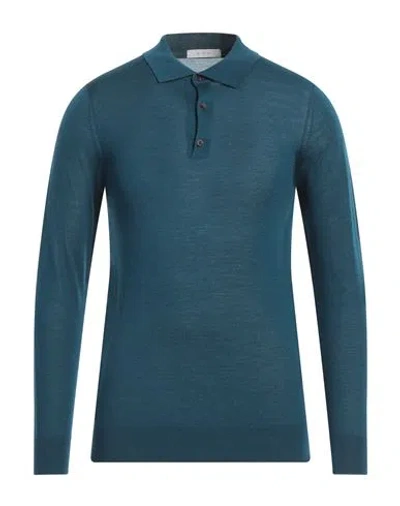 Diktat Man Sweater Deep Jade Size L Merino Wool, Silk, Cashmere In Blue