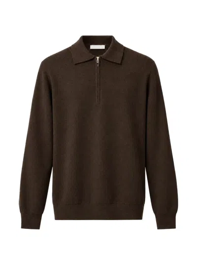Diktat Quarter-zip Wool Polo Shirt In Brown