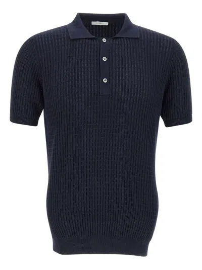 Diktat Ribbed Cotton Polo Shirt In Blue