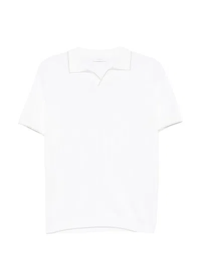 Diktat Ribbed V-neck Polo Shirt In White