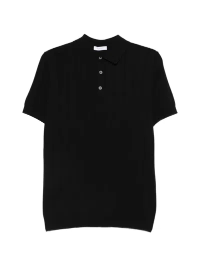 Diktat Ribbed-knit Polo Shirt In Black