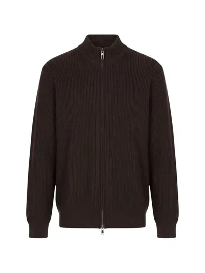 Diktat Ribbed-knit Zip-up Cardigan In Brown
