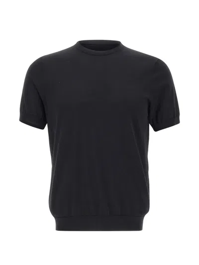 Diktat Short-sleeve Crewneck Cotton Sweater In Blue